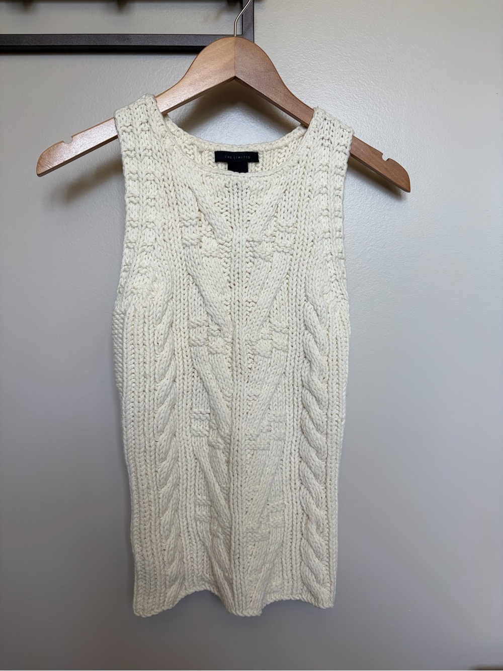 The Limited Cream Cable Knit Sleeveless Sweater